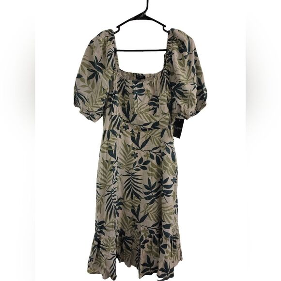DYLAN RYAN NYC Dresses & Skirts - Macy's - Dylan Ryan NYC Leaf-Print Puff Sleeve Ruffle Hem Dress Size L NWT